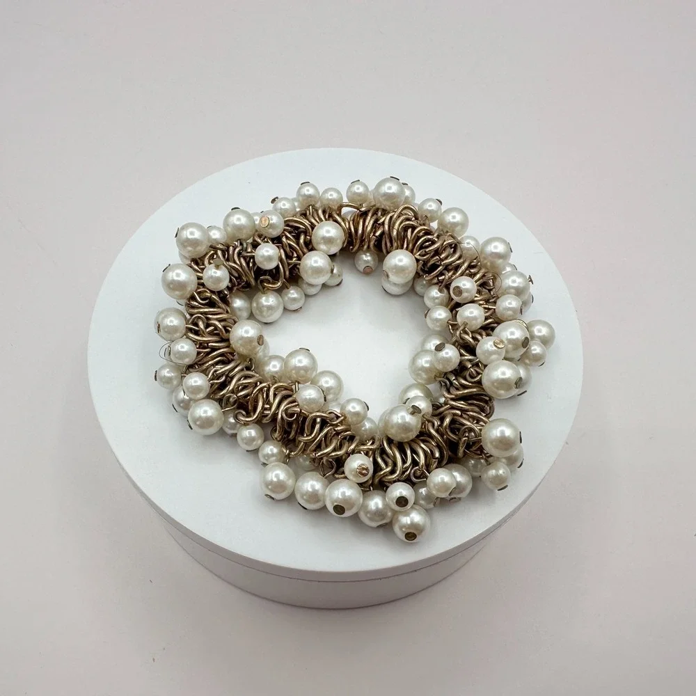 Vintage Gold Tone Faux Pearl Chunky Bracelet - Bridal Gift
